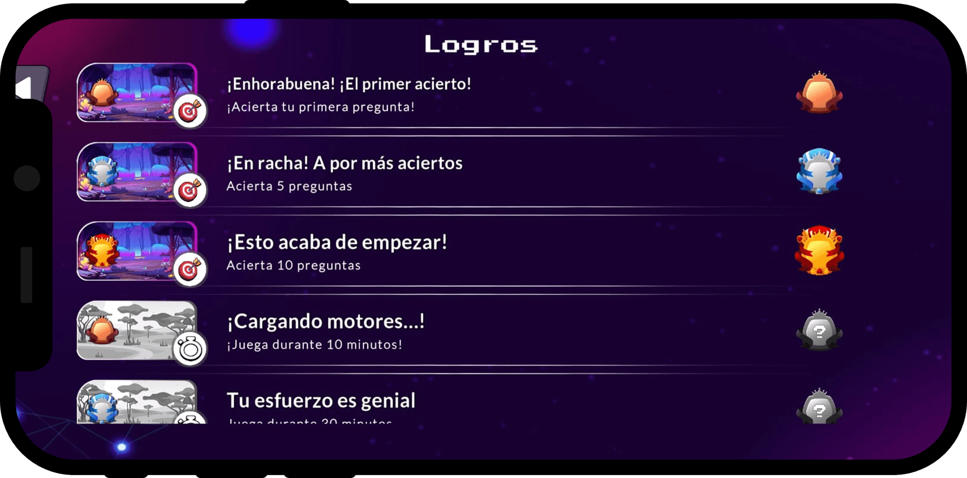 Logros, trofeos y experiencia acumulada